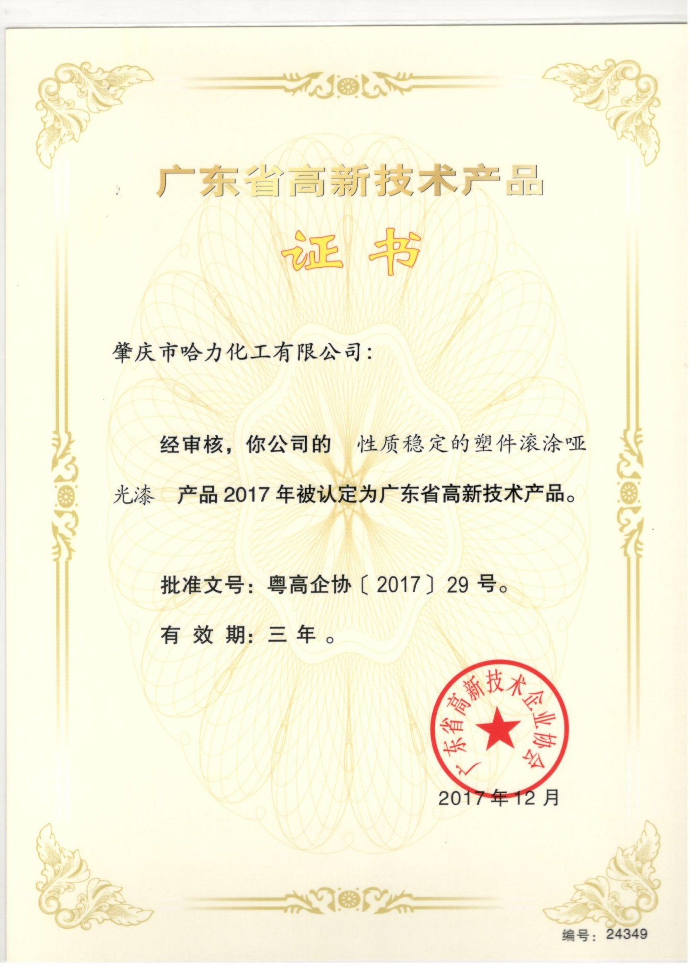 高新技術產品證書-性質穩定的塑件塑件滾涂啞光漆